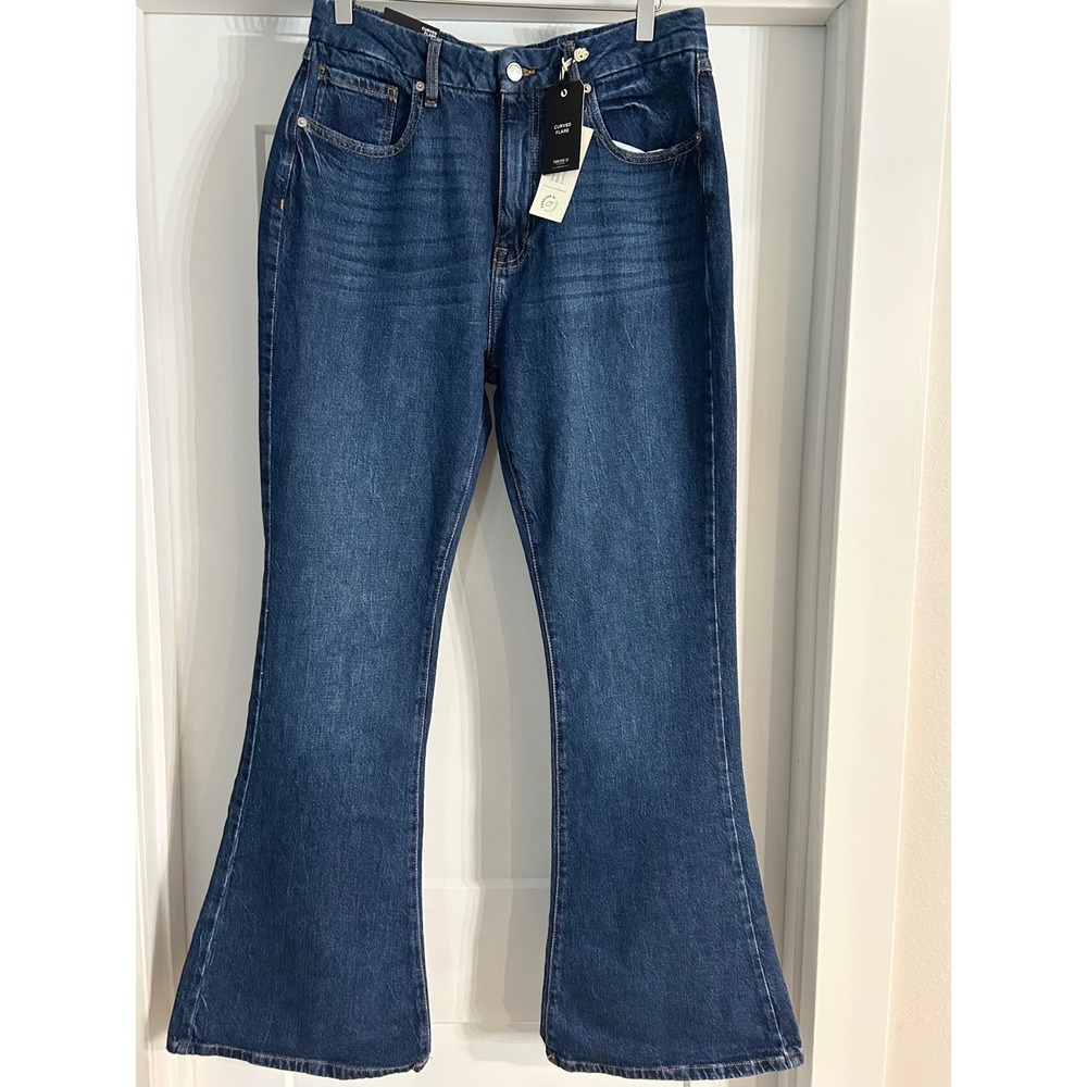 NEW Forever 21 Premium High Rise Curvy Fit Flare Leg Jeans Dark Wash Blue 30